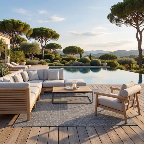Torira Solid Grey 6 ft. x 9 ft. Outdoor Area Rug