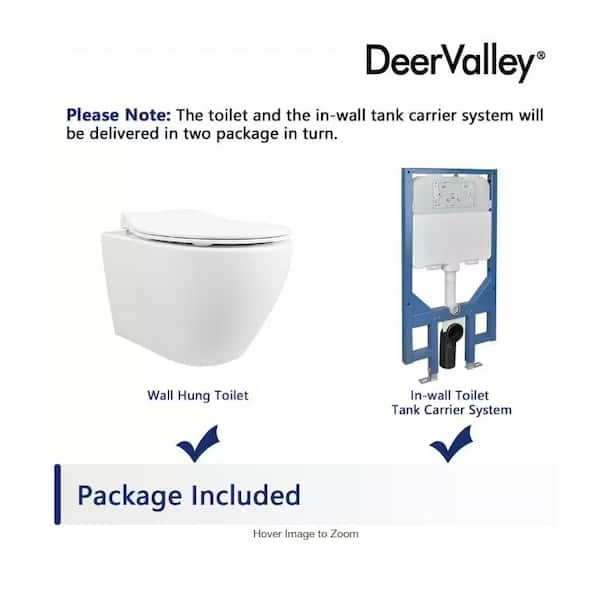 2-Piece 1.1/1.6 GPF Dual Flush Elongated Wall Hung Toilet with Concealed In-Wall Toilet Tank in White (Seat Included)