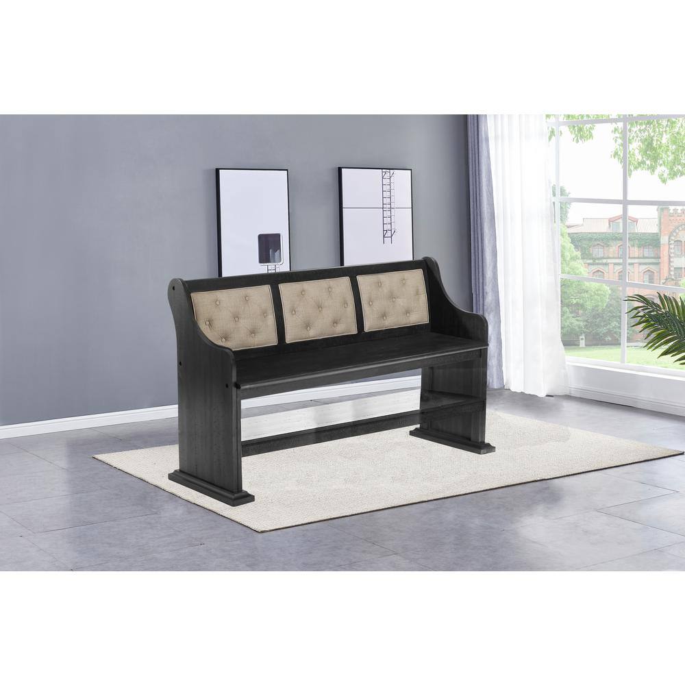Beige Linen Upholstered High Back Counter Height Dining Bench