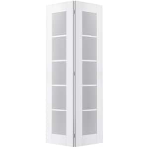 Paola 36 in. x 79.375 in. 5-Lite Frosted Glass Bianco Noble Wood Composite Bifold Door