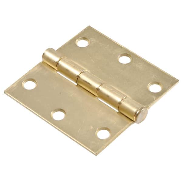 Hardware Essentials 3 in. Satin Brass Residential Door Hinge with Square Corner Removable Pin Full Mortise (9-Pack)