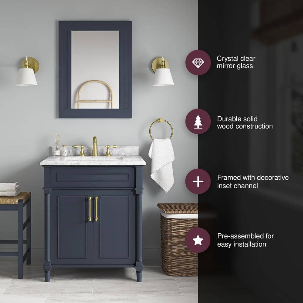 Midnight Blue Rectangular Wood Framed Bathroom Vanity Mirror