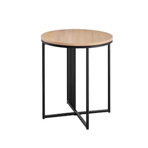17.75 in. Coastal Oak/Black Metal and Wood Industrial Side Table with Bar Details
