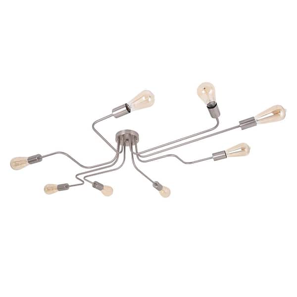RRTYO Gambrel 8-Light Nickel Unique Sputnik Sphere Linear Semi-Flush Mount