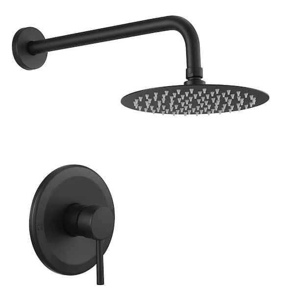 Single Handle 1-Spray Round Rain Shower Faucet Set 2.5 GPM with High Pressure Shower Head Hand Shower in Matte Black