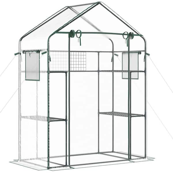 56''W x 28.75''D Outdoor Gardens Walk-in Mini Greenhouse with Mesh Door & Windows and UV Protection & Roof Vent in Clear