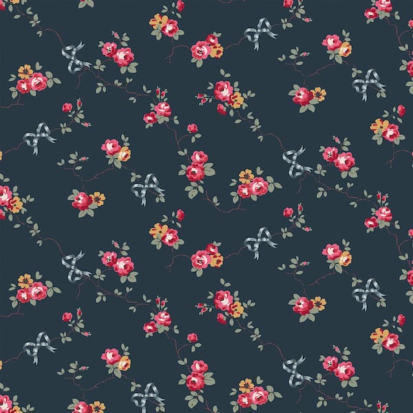 Unbranded Rose and Bows Navy Wallpaper