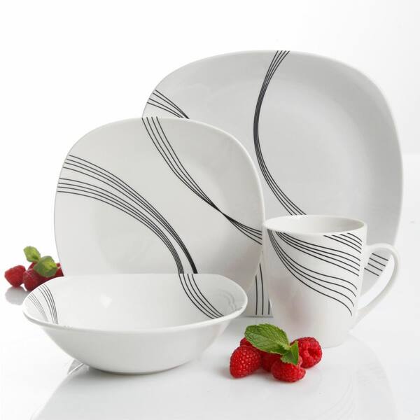 Gibson Home Curvation 16-Piece Casual White Ceramic Dinnerware Set