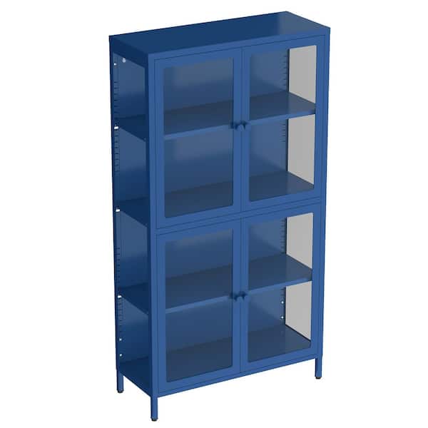 Miscool Anky 31.5 in. W x 12.6 in. D x 59.06 in. H Blue Freestanding Bathroom Linen Cabinet with Glass Doors