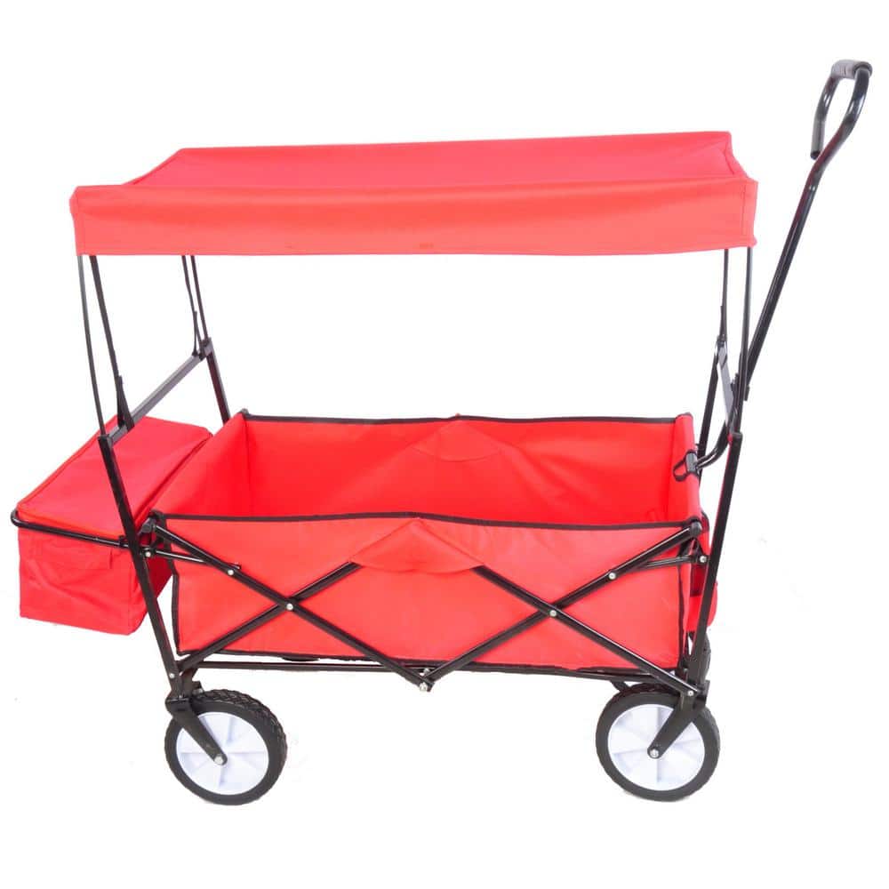 2.5 Cu. ft. Red Steel Garden Cart with Detachable Roof, Heavy-Duty Fol