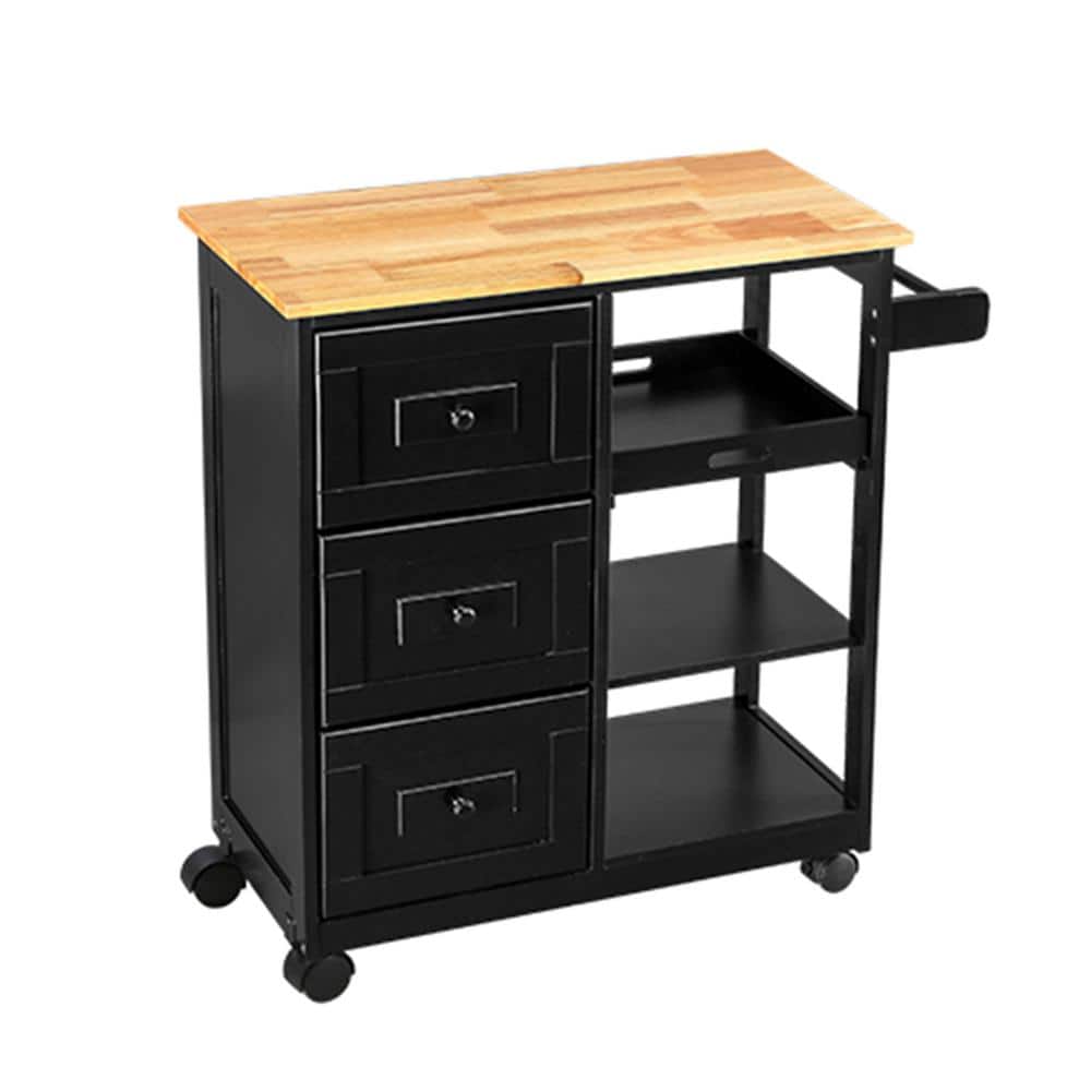 Black Lockable Utility Kitchen Carts with Drawer H204-Cart-BK - The ...