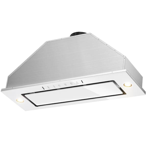 VIKIO 28 in. 900 CFM Convertible Ducted to Ductless Insert Range Hood in Stainless Steel and White Glass with Gesture Sensing