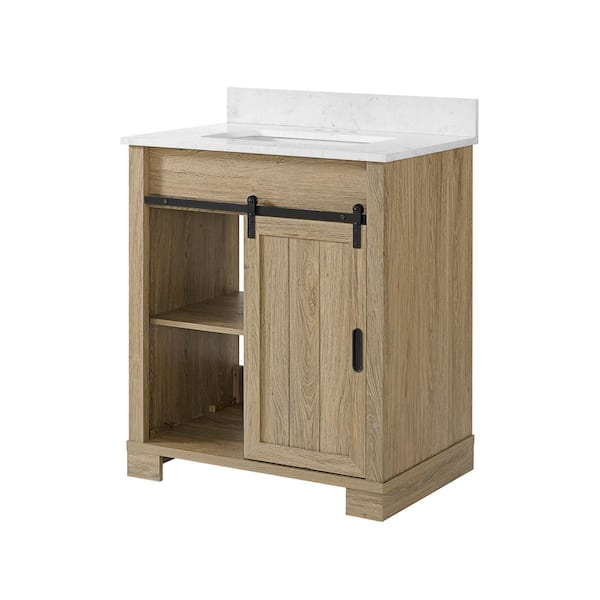 Brindley 30 in W x 20 in D x 35 in H Single Sink Freestanding Vanity in Gray w/ Veined White Engineered Stone Top