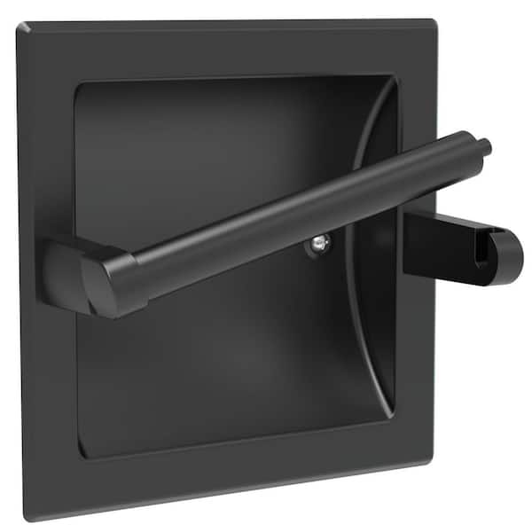 1-Pack Wall-Mount Recessed Toilet Paper Holder in Matte Black, Stainless Steel Pivoting in Wall Toilet Paper Holder