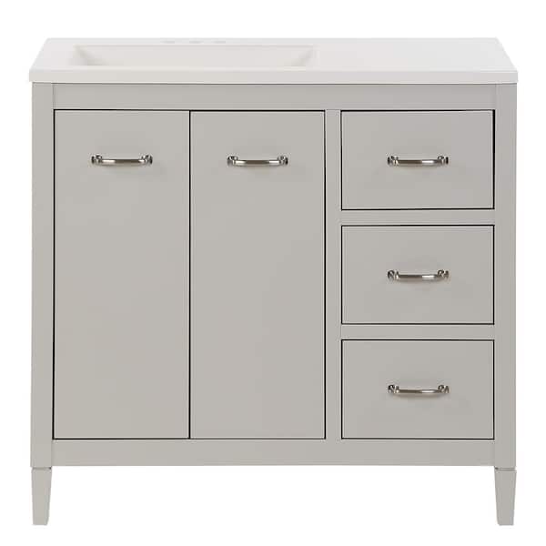 Marrett 37 in. Single Sink Light Gray Bath Vanity with White Cultured Marble Top (Assembled)