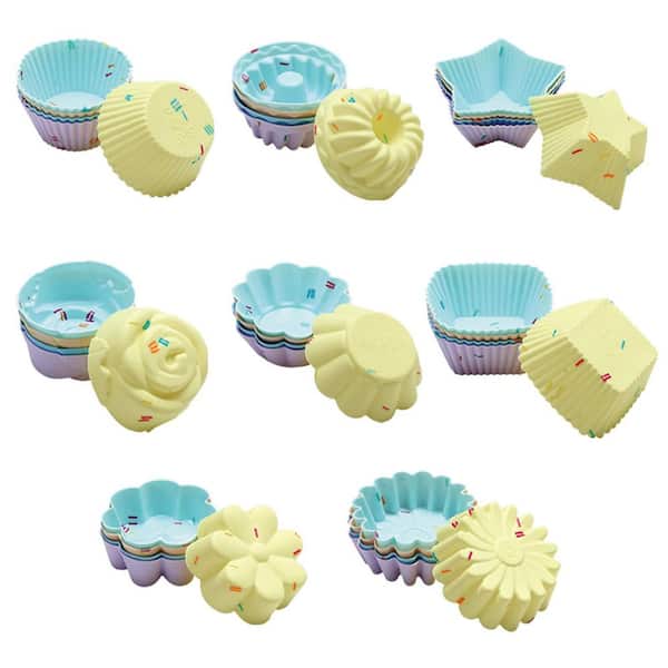40-Piece Silicone Bakeware Set Nonstick Muffin Cupcake Baking Cups 8 Shapes Dishwasher Safe Multiuse