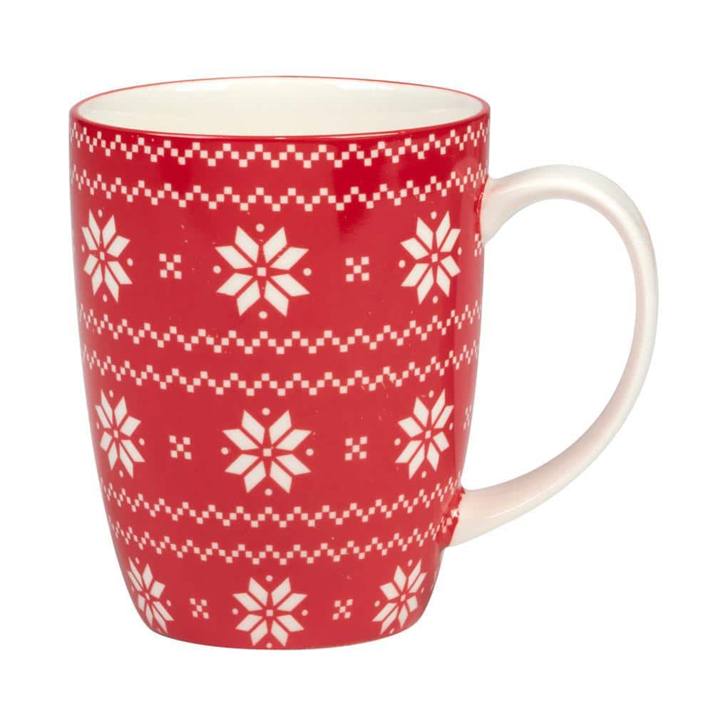 Set of 6 Red and White Ceramic Christmas Mugs