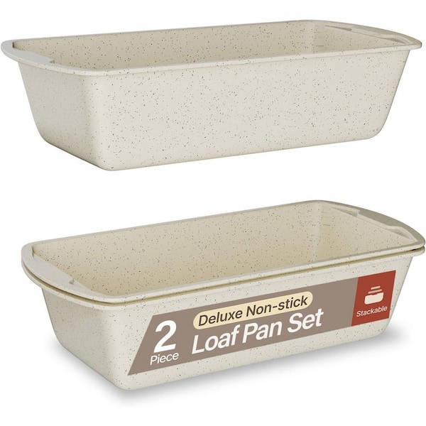 2-Piece Nonstick Loaf Pan Set, Carbon Steel 11 in. Large Baking Bread Pan, White Marble