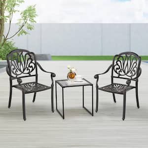 2-Pieces Cast Aluminum Chairs Set of 2 Stackable Patio Dining Chairs with Armrests