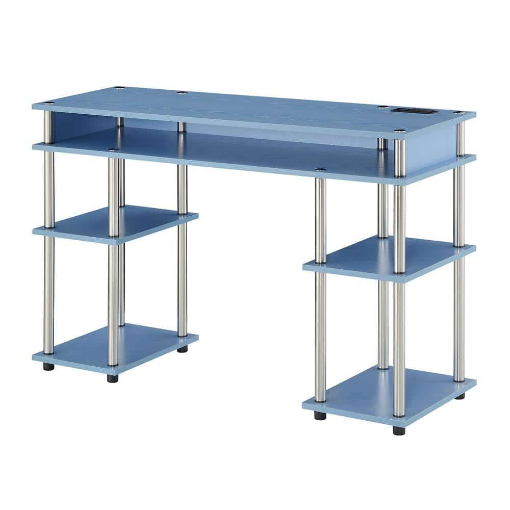 Blue Wood Writing Desk with USB Charging Station