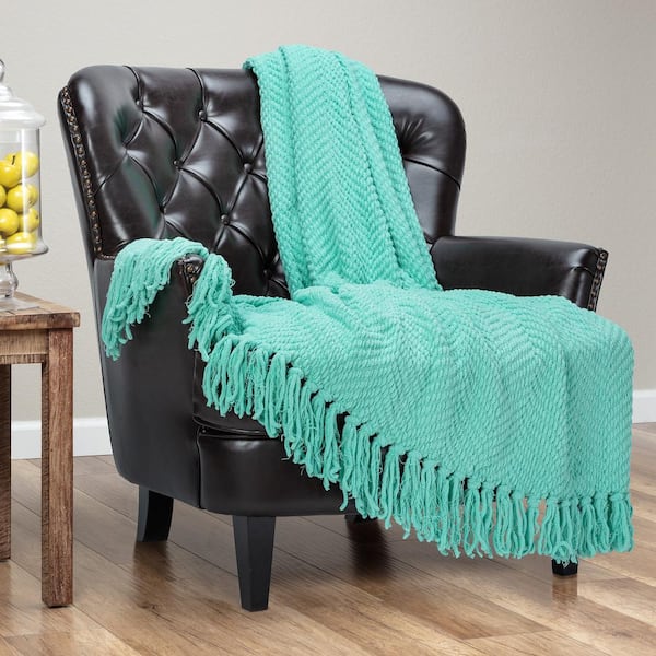 CHANASYA Textured Knit Holiday Acrylic Polyester Throw Blanket with Tassels - 50 in. x 65 in.