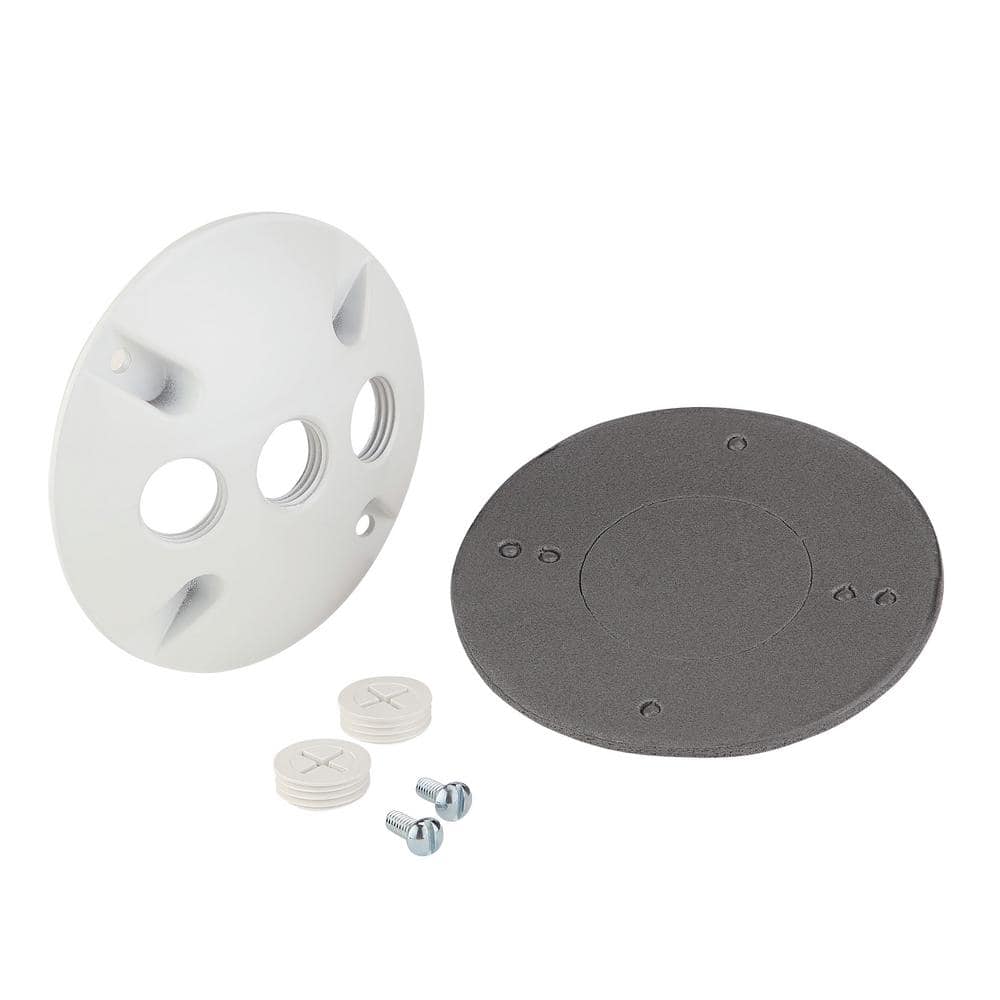 4 in. Round Metallic Weatherproof Cover with (3) 1/2 in. Holes, White