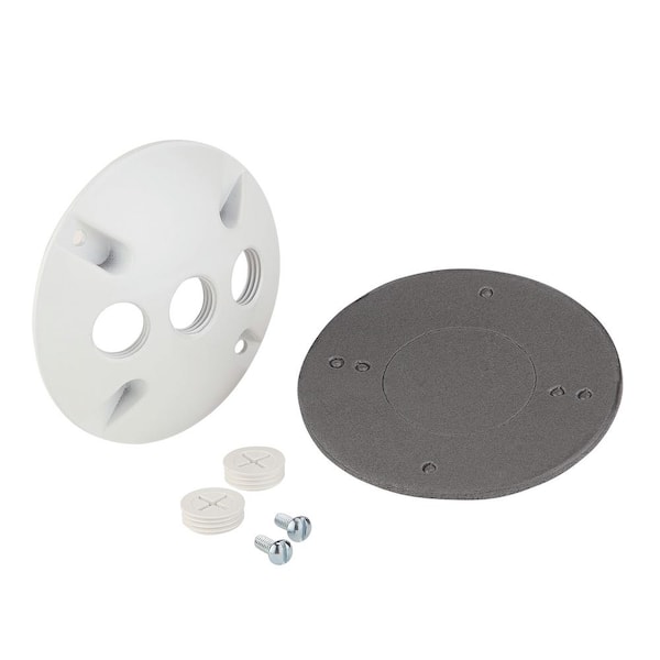 Commercial Electric 4 in. Round Metallic Weatherproof Cover with (3) 1/2 in. Holes, White