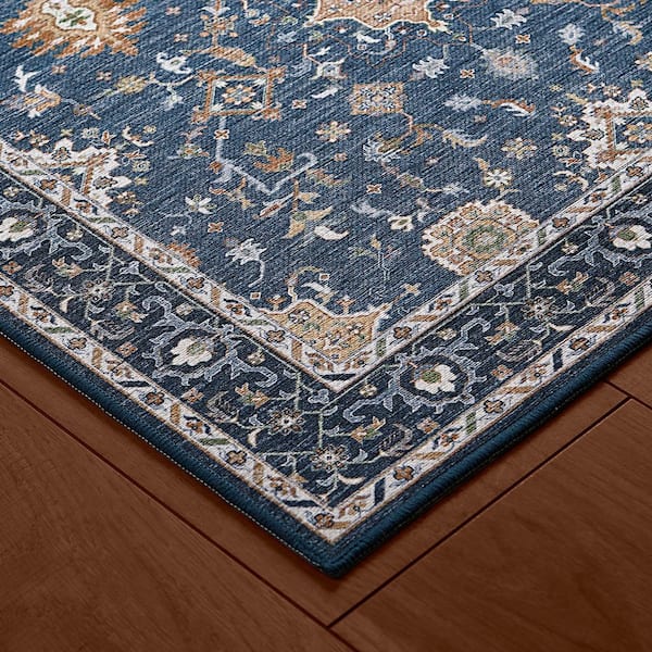 Aure Chenille Blue 2 ft. x 5 ft. Woven Floral Polyester 2-Piece Rug Set
