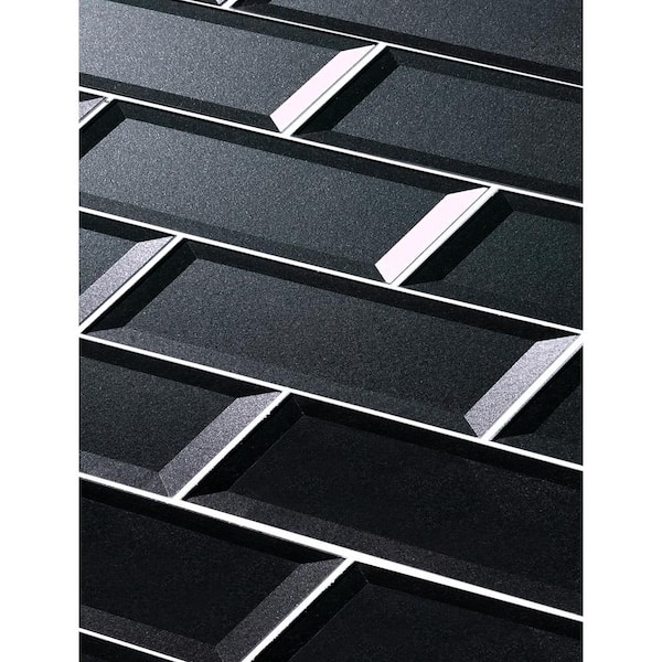Blue Gray 3 in. x 12 in. Beveled Glossy Glass Subway Backsplash Wall Mosaic Tile (14 sq. ft./Case)