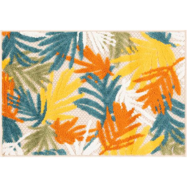 Tayse Rugs Oasis Gold 2 ft. x 3 ft. Floral Indoor/Outdoor Area Rug
