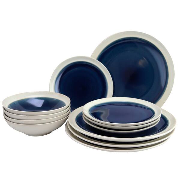 GIBSON elite Clementine 12-Piece Blue Dinnerware Set