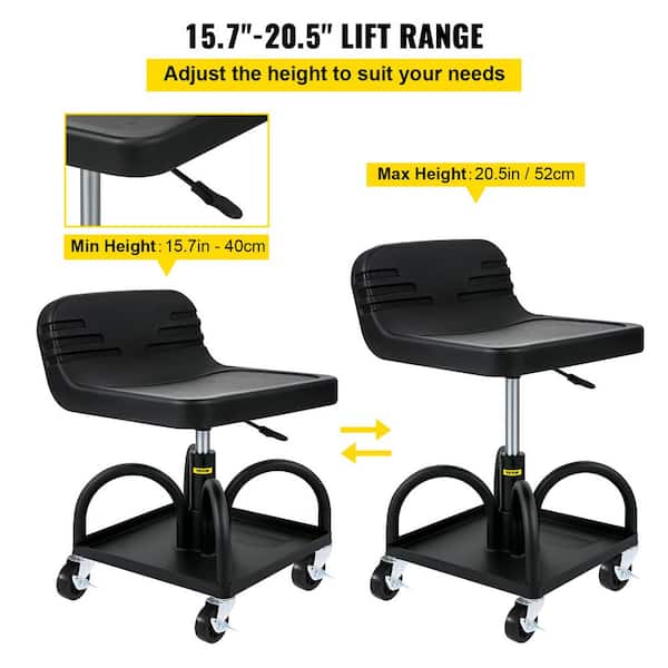 Adjustable Shop Stool with Backrest and Casters