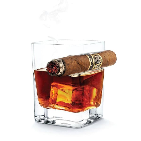 9 oz. Premium Cigar Glass, Double Old Fashioned Glass with Built-In Cigar Notch