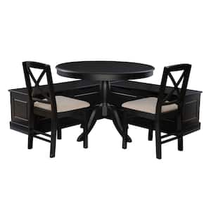 Rockhill Black Backless Corner Breakfast Nook with wood top 4-piece Dining set