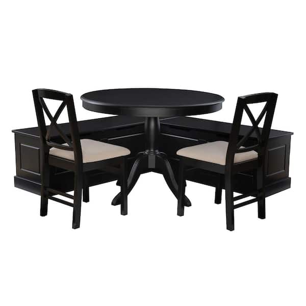 Linon Home Decor Rockhill Black Backless Corner Breakfast Nook with wood top 4-piece Dining set