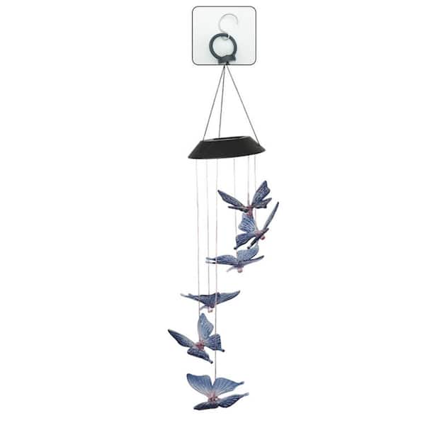 Wellco 1-Piece Outdoor Solar Butterfly Wind Chime 7-Colours Automatic Light Changing Color For Home Garden Decoration