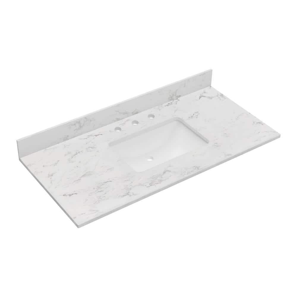 49'' White Engineered Stone Bathroom Vanity Top with Ceramic Sink