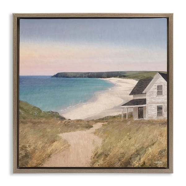 Stupell Industries Cottage Down By Shore by Amber Sterling Brown Floater Frame Nature Graphic Art Print 18 in. x 18 in.