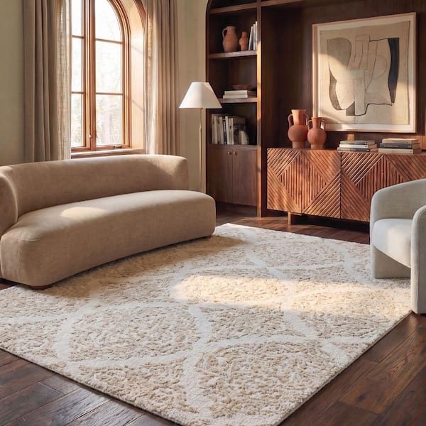 Abstract Ivory/Beige 10 ft. x 14 ft. Floral Damask Area Rug