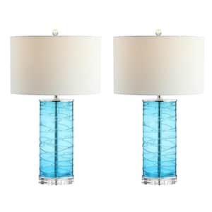 Cole 27.5 in. Modern Fused Glass Cylinder LED Table Lamp, Turquoise (Set of 2)
