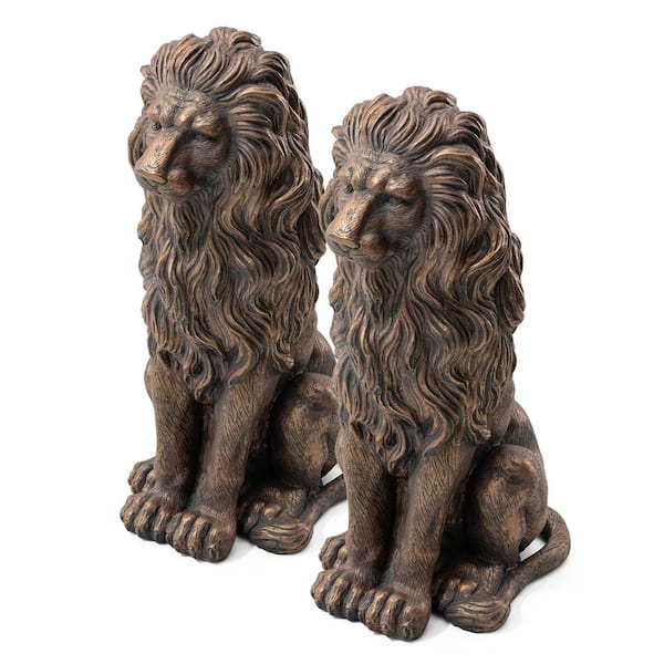 Glitzhome 27.75 in. H Oversized MGO Bronze Sitting Lion Garden