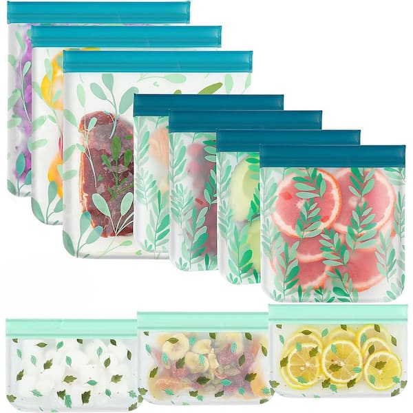 10-Pack Silicone Leakproof Reusable Freezer Bags Dishwasher Safe BPA-Free for Home Organization and Travel Food Storage