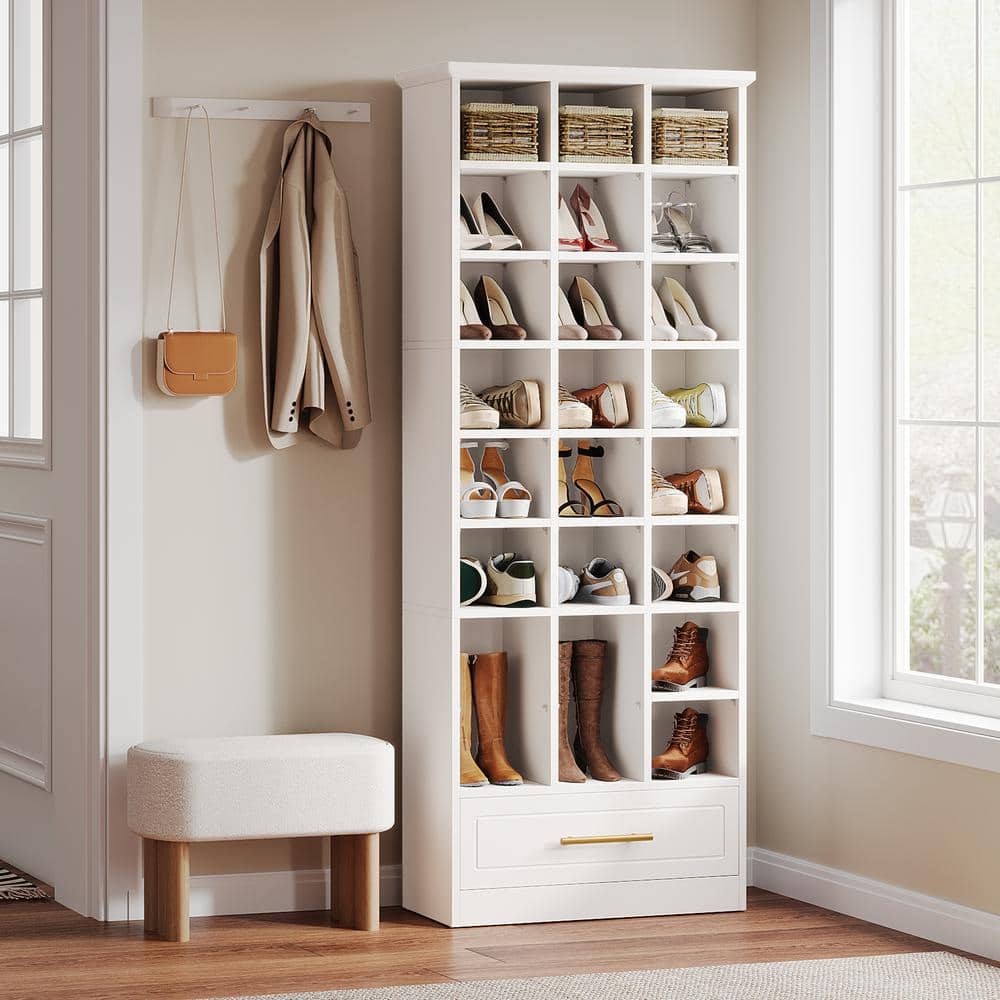 Tribesigns 71-Inch White Wooden 9-Tier Shoe Storage Cabinet with Drawer