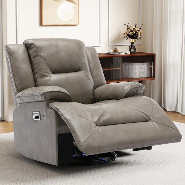 Gray 360° Swivel and Rocking Home Theater Recliner Manual Recliner Chair with LED Light Strip