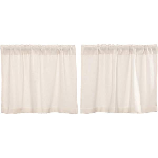 Burlap Antique White 36 in. W x 24 in. L Cotton Light Filtering Rod Pocket Curtain Window Panel Pair