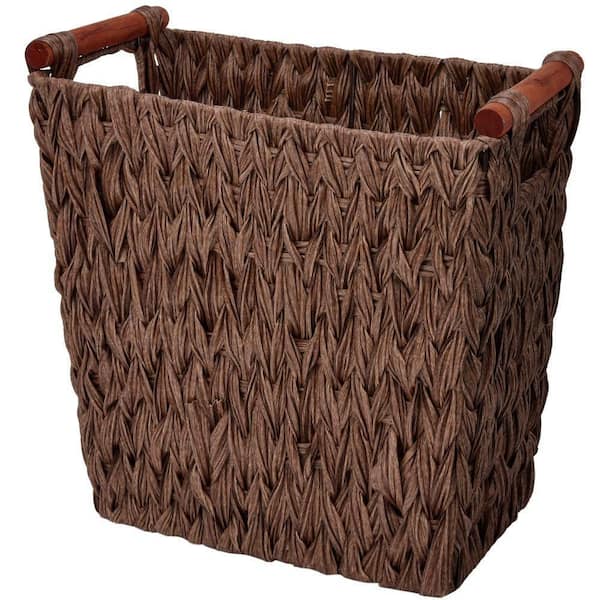 Dracelo Woven Trash Wastepaper Basket with Handles in Brown