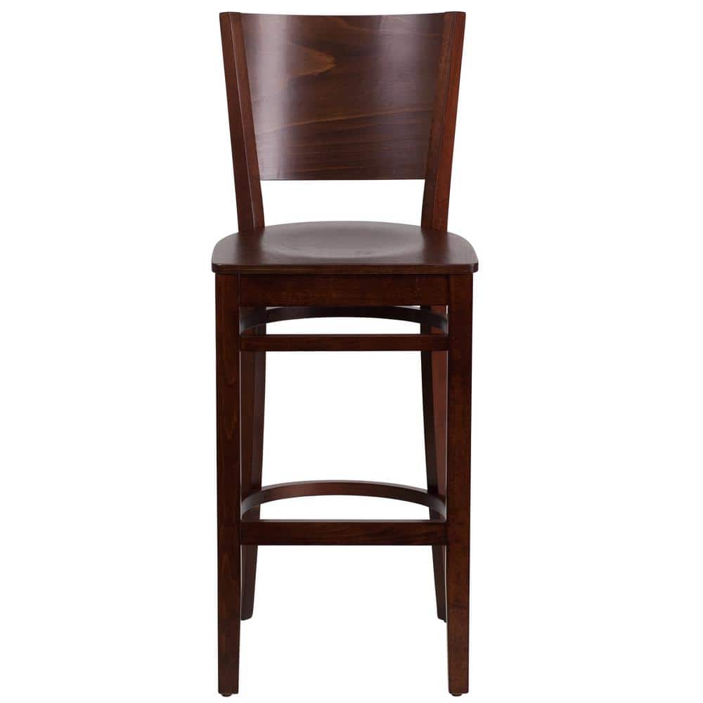 Walnut Solid Back Wooden Barstool with Footrest