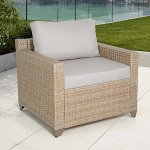 Maui Outdoor Club Chair in Natural Aged Wicker with Hazel Cushions