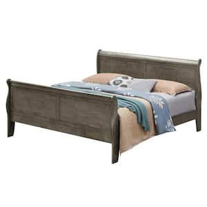 Louis Philippe Gray King Sleigh Wood Bed with High Footboard