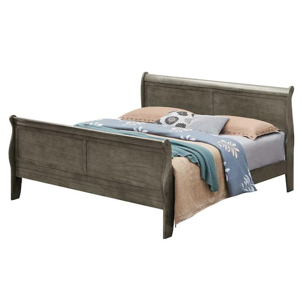 AndMakers Louis Philippe Gray Queen Sleigh Bed with High Footboard